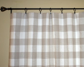 Buffalo Check Curtains - Pair of Rod Pocket Panels - Premier Prints Anderson Ecru - Taupe / White - Large Gingham - FREE SHIPPING