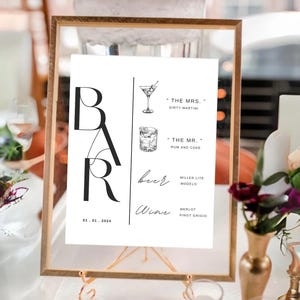 Bar Menu Sign, Wedding Bar Sign, Bar Menu Sign, Wedding Sign for Bar, Wedding Reception Sign, Elegant Bar Sign, Script Bar Menu, Bar Menu