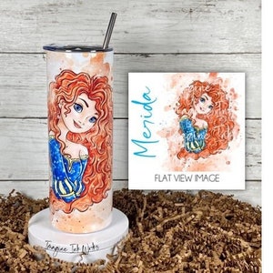 Tumbler Merida 20oz Skinny Tumbler - Disney Character Princess Waterbottle Stainless Steel Water Bottle Brave Red Hair Archery Cup Mug