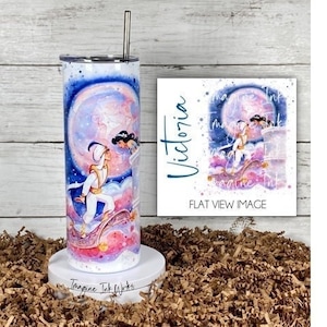 Tumbler Aladdin Jasmine 20oz Skinny Tumbler - Disney Character Princess Waterbottle Stainless Steel Water Bottle Genie Abu Cup Mug