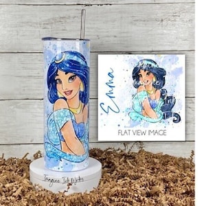 Tumbler Jasmine Princess 20oz Skinny Tumbler - Disney Character Princess Waterbottle Stainless Steel Water Bottle Aladdin Genie Cup Mug