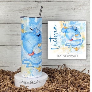 Tumbler Genie 20oz Skinny Tumbler - Disney Character Waterbottle Stainless Steel Water Bottle Aladdin Jasmine Abu Jafar Agrabah Cup Mug