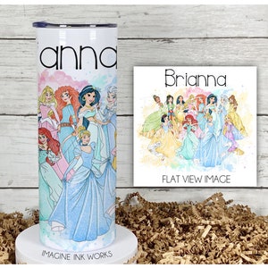 Tumbler Princesses 20oz Skinny Tumbler - Disney Character Waterbottle Stainless Steel Water Bottle Cinderella Snow White Cup Mug