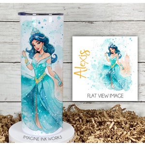 Tumbler Jasmine Princess 20oz Skinny Tumbler - Disney Character Princess Waterbottle Stainless Steel Water Bottle Aladdin Genie Cup Mug