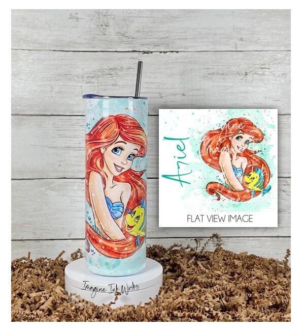 Tumbler Ariel Princess 20oz Skinny Tumbler - Disney Character Waterbottle Stainless Steel Water Bottle Little Mermaid Flounder Cup