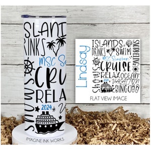 Tumbler Cruise Time 20oz Skinny Tumbler - Waterbottle Stainless Steel Water Bottle DCL Private Islnd Ship Carnival MSC Cup Mug