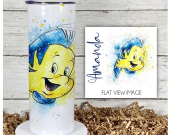 Tumbler Flounder Ariel 20oz Skinny Tumbler - Disney Character Waterbottle Stainless Steel Water Bottle Little Mermaid Ariel Sebastian