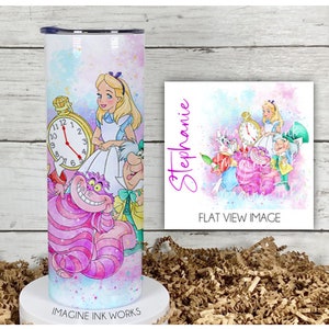 Tumbler Alice in Wonderland 20oz Skinny Tumbler - Disney Character Waterbottle Stainless Steel Water Bottle Cheshire Cat Mad Hatter Cup