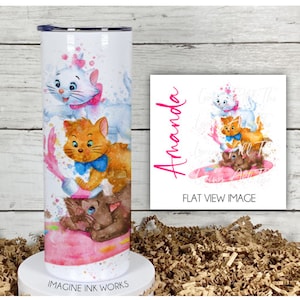 Tumbler Aristocats Cats 20oz Skinny Tumbler - Disney Character Waterbottle Stainless Steel Water Bottle Marie Disney Cats Cup