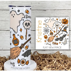 Vaso de acero inoxidable de 20 oz con diseño divertido de Halloween, diseño de fantasmas otoñales, brujas, murciélagos, telarañas y calabazas