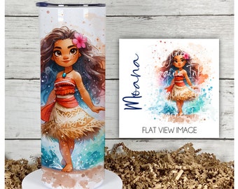 Tumbler Moana 20oz Skinny Tumbler - Disney Character Princess Waterbottle Stainless Steel Water Bottle Hawaii Maui Island Cup Mug
