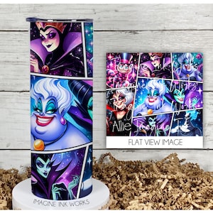 Tumbler Villains 20oz Skinny Tumbler - Disney Character Ursula Cruella Evil Witch Waterbottle Stainless Steel Water Bottle Cup