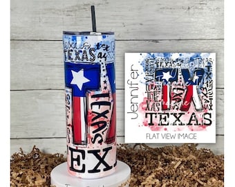 Tumbler State of Texas Red Blue White Design 20oz Skinny Tumbler - Waterbottle Stainless Steel Water Bottle Cup Mug