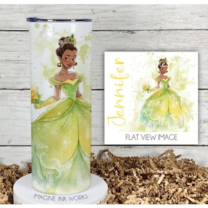 Tumbler Tiana Princess 20oz Skinny Tumbler - Disney Character Waterbottle Stainless Steel Water Bottle Naveen Frog New Orleans Cup