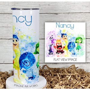 Vaso delgado de 20 oz con la frase &quot;Inside Out Emotions&quot; (emociones de adentro hacia afuera) - Botella de agua de acero inoxidable con personajes de Disney