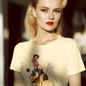 Classic Pin up Tee, Pin Up Cowgirl Women&#39;s Tee, Rockabilly Womens Tee, Rodeo Western Shirt, Horse Lover Gift, Graphic Tee, Rockabilly Girl