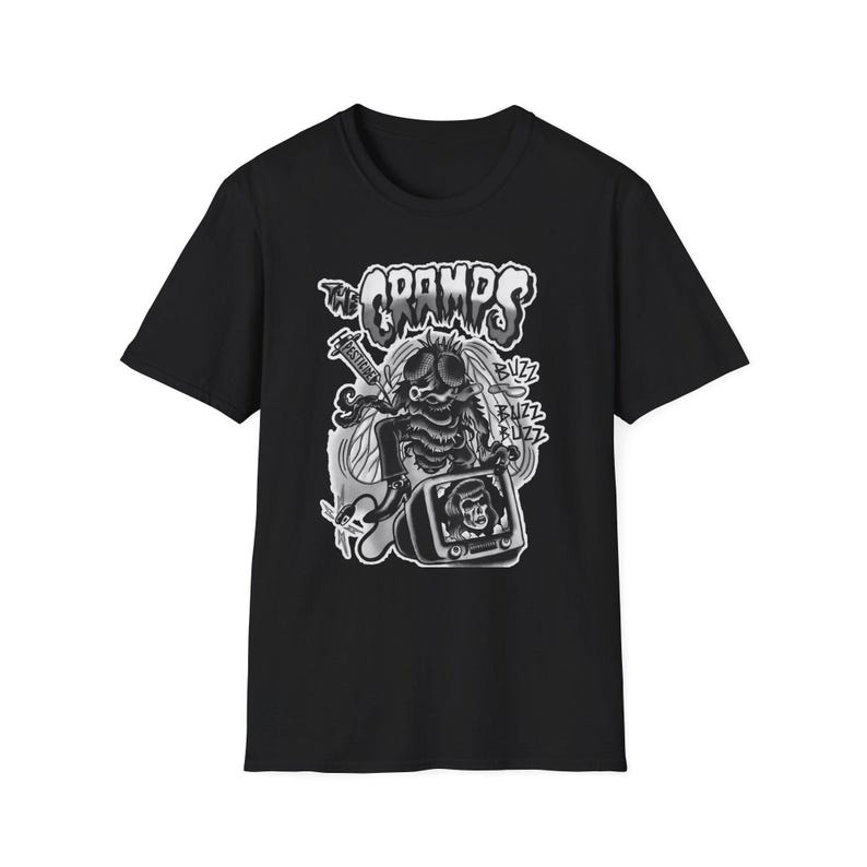 The Cramps Punk Psychobilly T-Shirt, Buzz Human Fly Design image 2