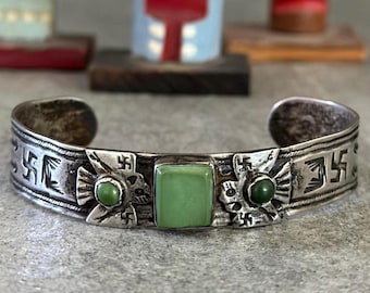 Fred Harvey Era Native American Turquoise Snake Cuff Bracelet