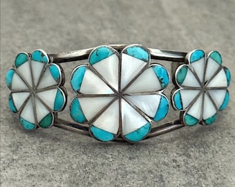 Zuni Handmade Sterling Silver Turquoise Multi Traditional Bracelet