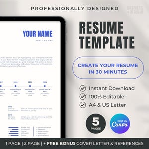 Modelo de currículo profissional criativo moderno Canva A4 EUA Carta editável Design de CV limpo para pós-graduação Carta de apresentação personalizada elegante Referências