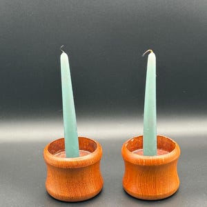 Vintage Teak Wood Candle Holders: Danish Modern Decor, Set of 2