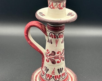 vintage Bougeoir fait main Talavera Espagne bordeaux et blanc mat