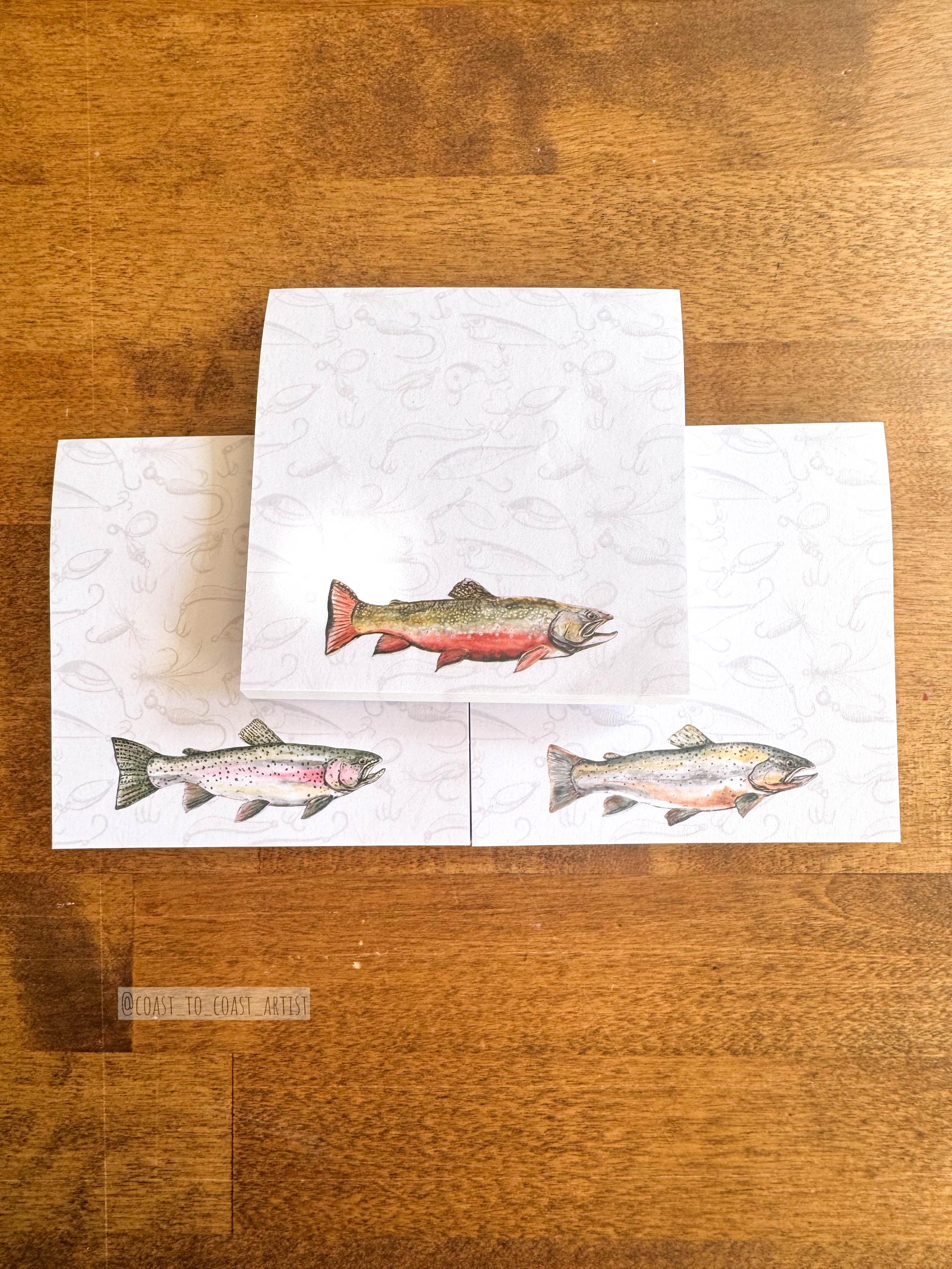 Trout Sticky Note Pad Set: Watercolor Fish Art Stationery - Etsy