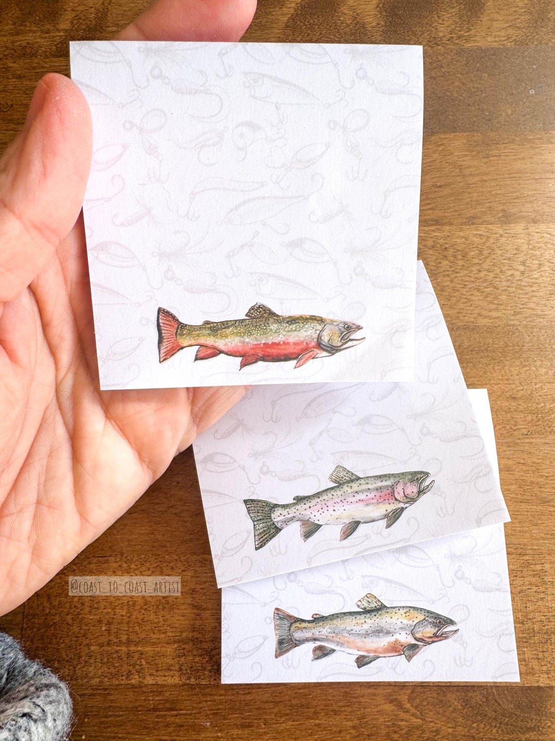 Trout Sticky Note Pad Set: Watercolor Fish Art Stationery - Etsy