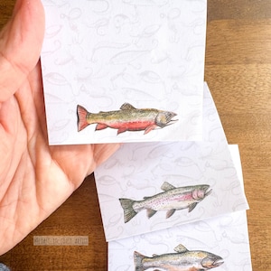 Bloc-notes truite, poisson de ruisseau, art, stationnaire, papa, pêcheur, fête des pères, faune, Alaska, rivière, nature, cadeau, bas de Noël