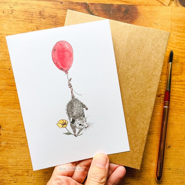 Birthday Opossum Possum Celebrate Blank Greeting Card, Note Card, Thank you, Friendship