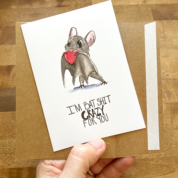 I’m Bat Shit Crazy for you Friendship Love Bat Blank Greeting Card, Note Card, Thank you, Woodland Valentines Day, Halloween Card