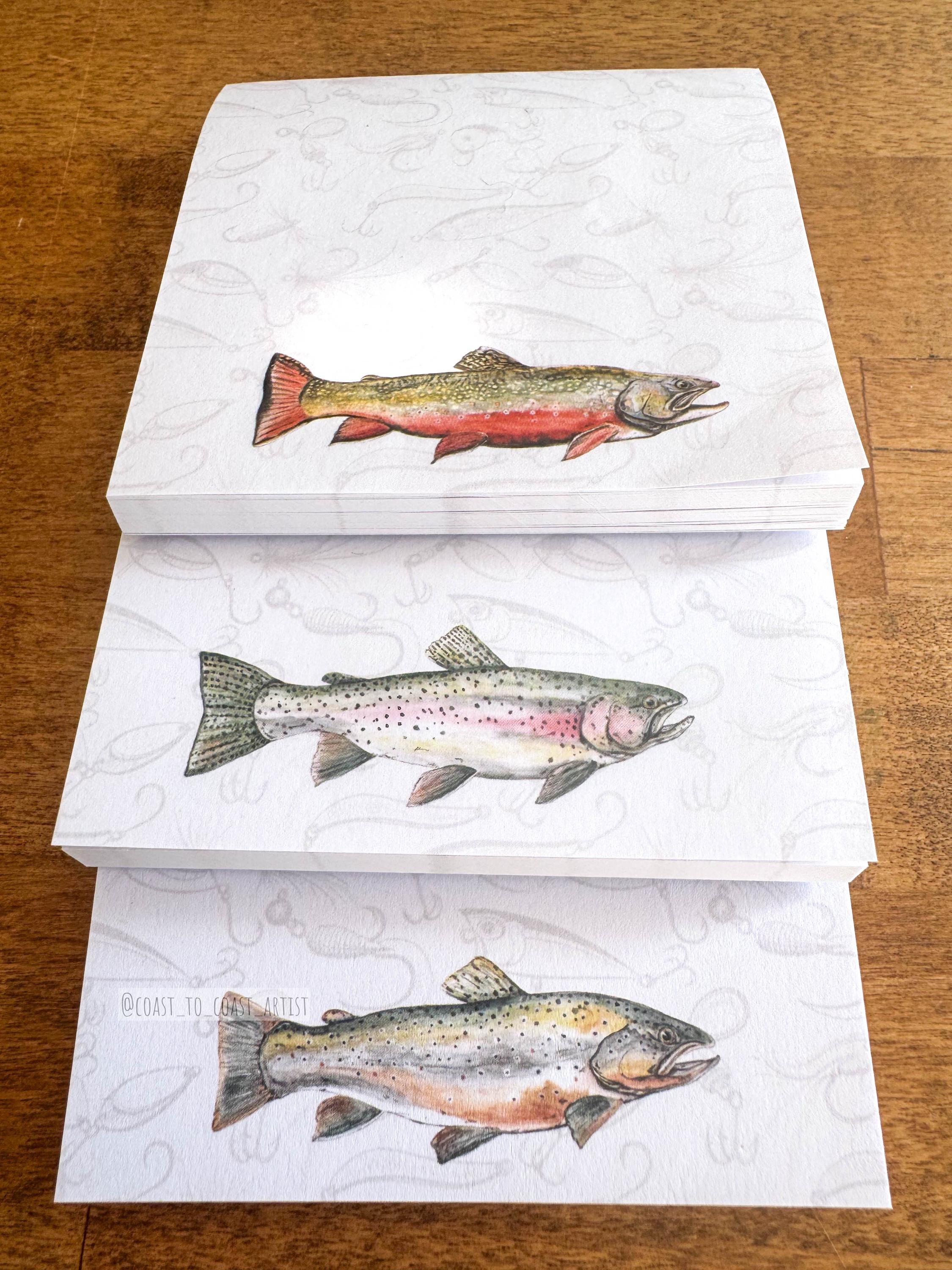 Trout Sticky Note Pad Set: Watercolor Fish Art Stationery - Etsy