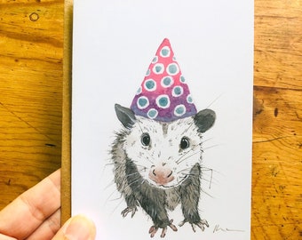 Birthday Party Opossum Possum Blank Greeting Card, Note Card, Thank you, Woodland