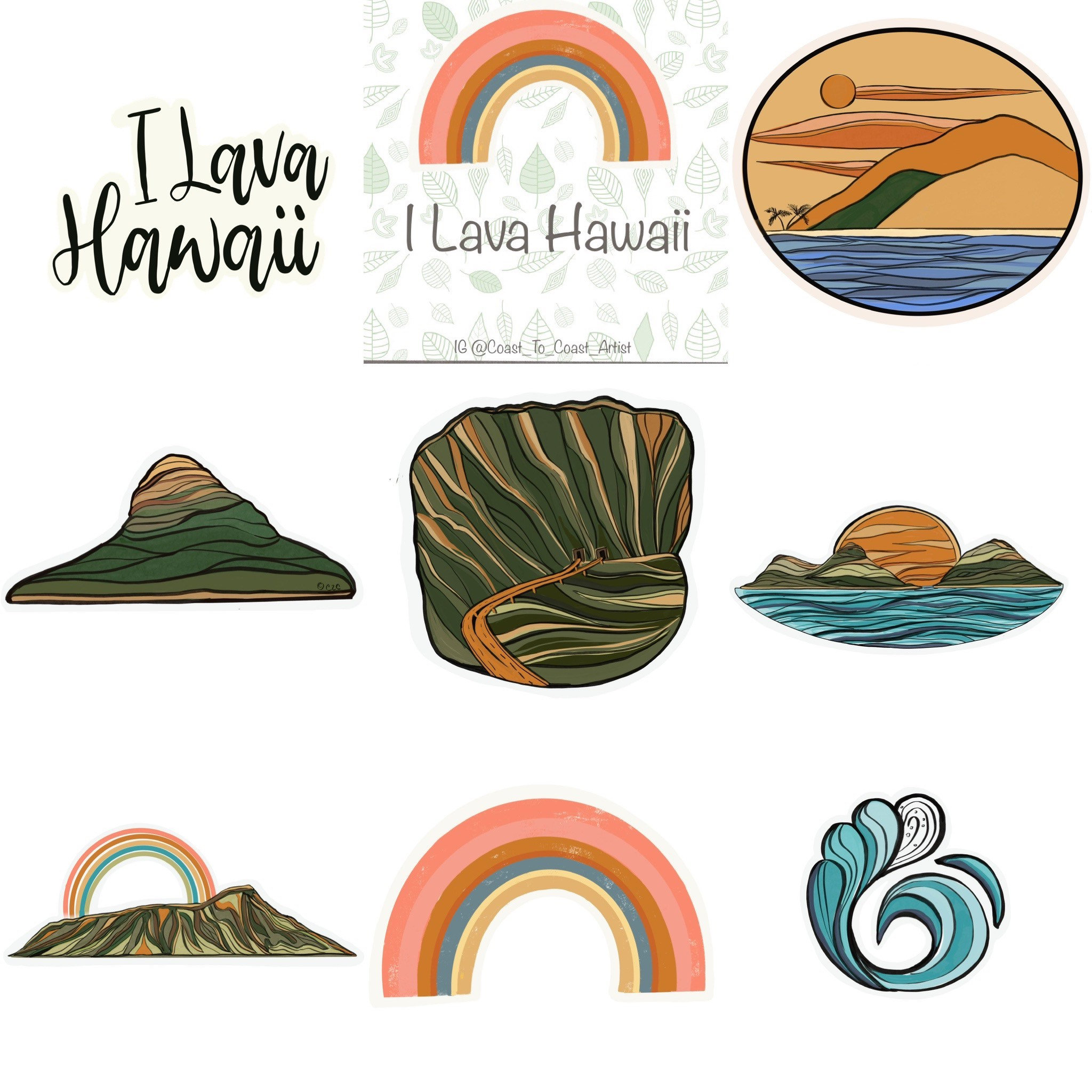 I Lava Hawaii Sticker Pack, Hawaiian Art, Stationary, Scrapbook
