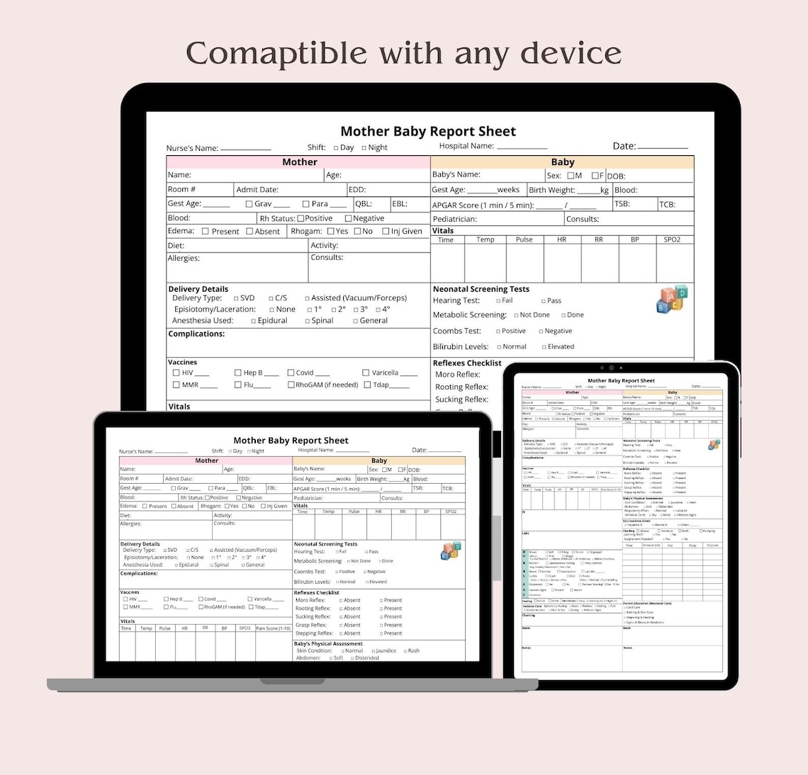 Editable Mother Baby Nurse Report Sheet Medsurg, Postpartum Nursing ...