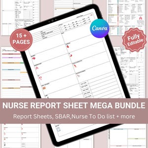 Editable Nurse Sheets Mega Bundle, SBAR, 1-6 Patients Nurse Report Sheet, Editable, Nursing Essentials, ICU & Med Surg Nursing Brain