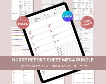 Editable Nurse Sheets Mega Bundle, SBAR, 1-6 Patients Nurse Report Sheet, Editable, Nursing Essentials, ICU & Med Surg Nursing Brain