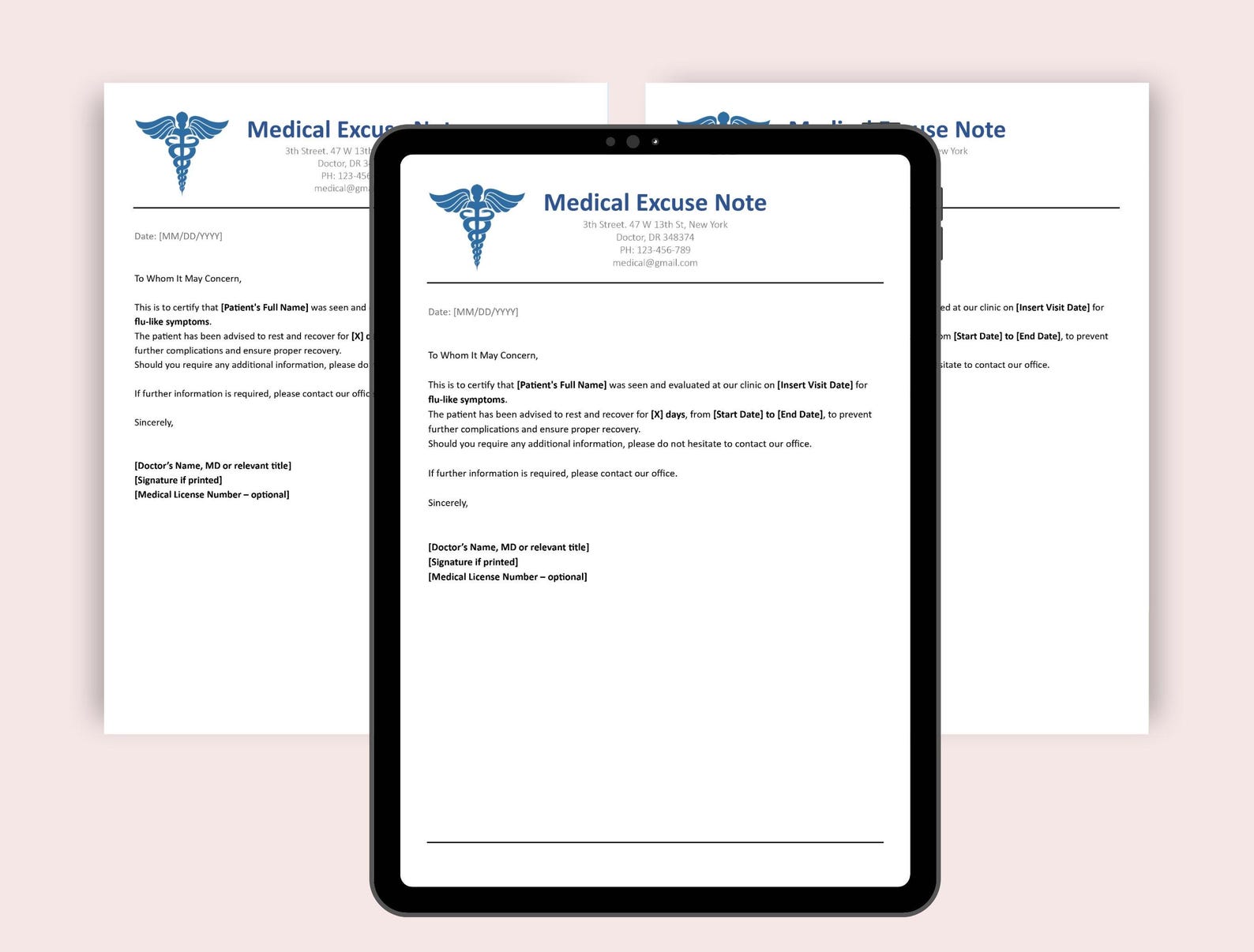 Medical Excuse Note Template for Work or School | Doctor Note for Sick ...