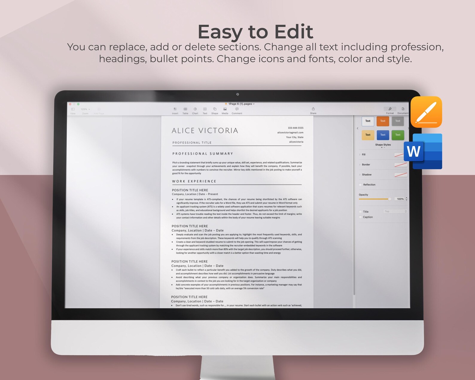ATS Resume Template Word and Pages, Ats Friendly Resume, Modern ATS ...