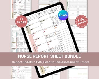 Nurse Sheets Bundle, Nurse Report Sheet, SBAR, Head to Toe Assessment, Patient Nurse Report Sheet, Editable Sheets, Nursing Essentials,