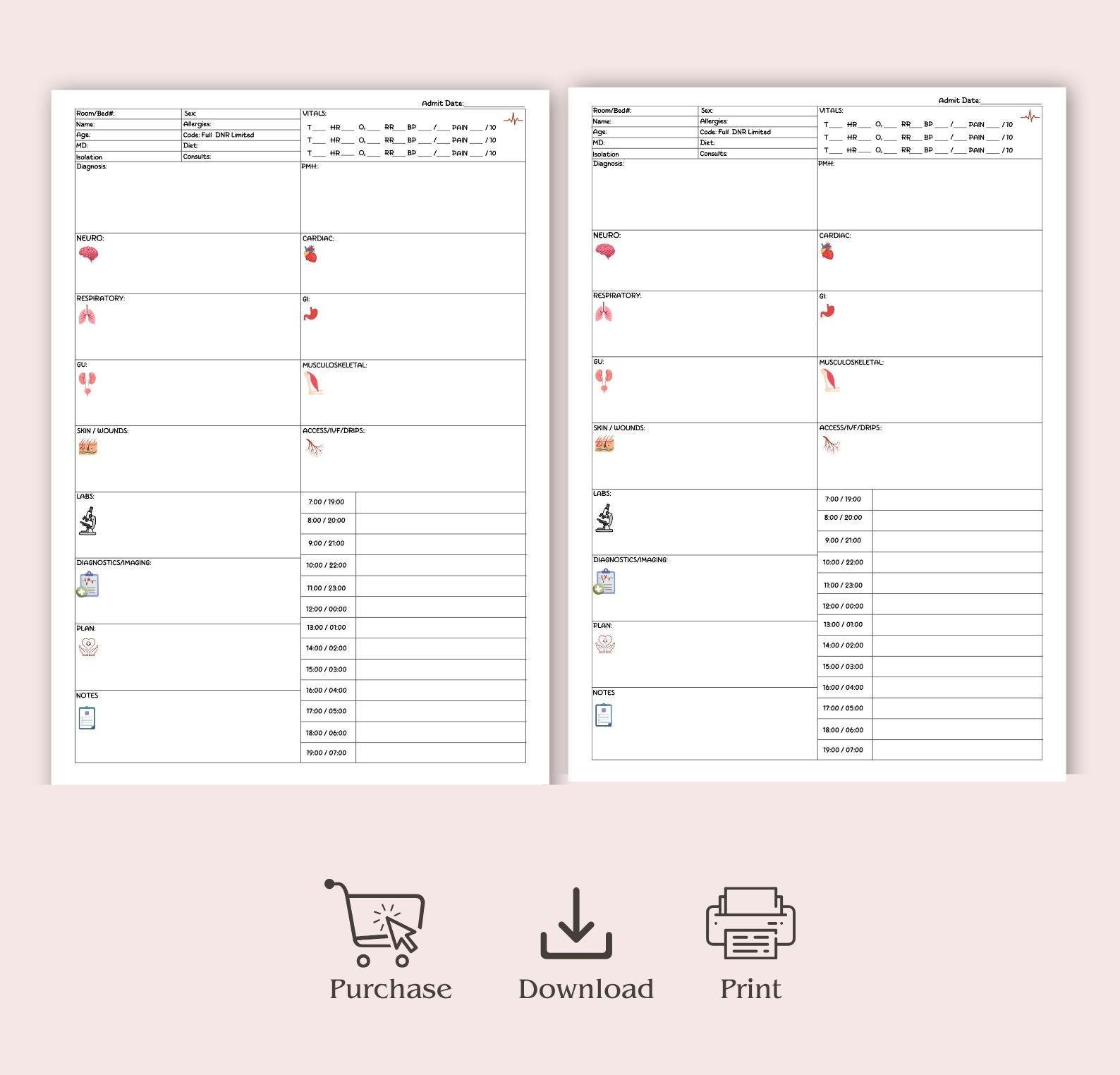 Nurse Brain Sheet, Editable Patient Nursing Report Sheet Hourly ...