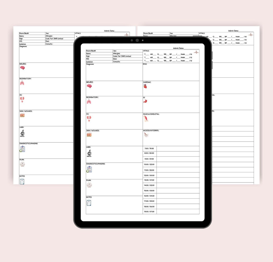 Nurse Brain Sheet, Editable Patient Nursing Report Sheet Hourly ...