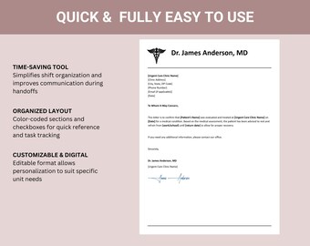 健康・医学 year note/Quick Check Editable Urgent Care Excuse Note Template (digital) - Etsy