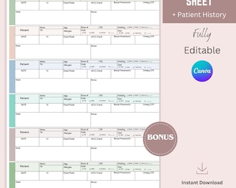 6 Patient Nurse Report Sheet Editable, Nursing ICU, Nurse Brain Sheet, Med Surg Report Sheet, Multiple Patient Report Sheet, Nursing Handoff