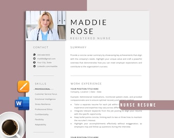Nursing Resume Template & Cover Letter for Word, Pages, Medical Resume, Resume for Doctors, RN Resume, Nurse CV, New Grad Nurse,Travel Nurse