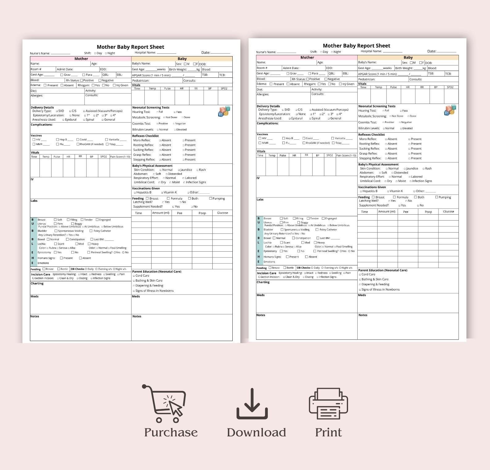 Editable Mother Baby Nurse Report Sheet Medsurg, Postpartum Nursing ...
