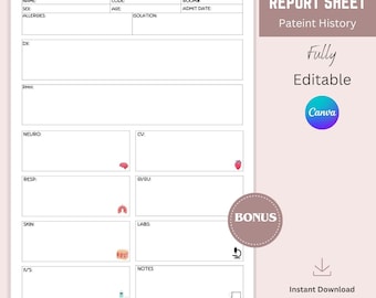 Nursing Report Sheet with Icons, SBAR Nursing Sheet, Editable Nurse Report Sheet, Med Surg Nurse Sheets, ICU Nurse Report Sheet, Editable