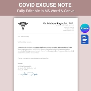 Nota de excusa por COVID, notas de excusa para el médico, plantilla de excusa para el médico, carta de excusa para el médico, nota para el médico en el trabajo, notas para el médico, carta de excusa