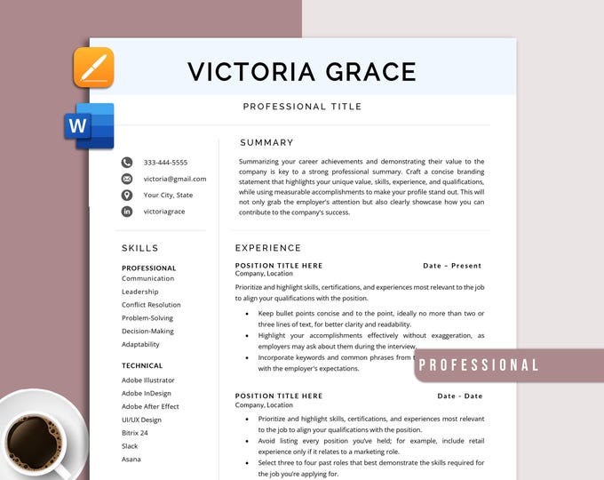 Modern Resume Template Bundle for Word & Mac Pages | Professional ...