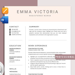 Nurse Resume Template Word and Apple Pages, Nursing Resume, LPN Resume, RN Resume, Medical Resume, Physician Assistant Resume for Nurse